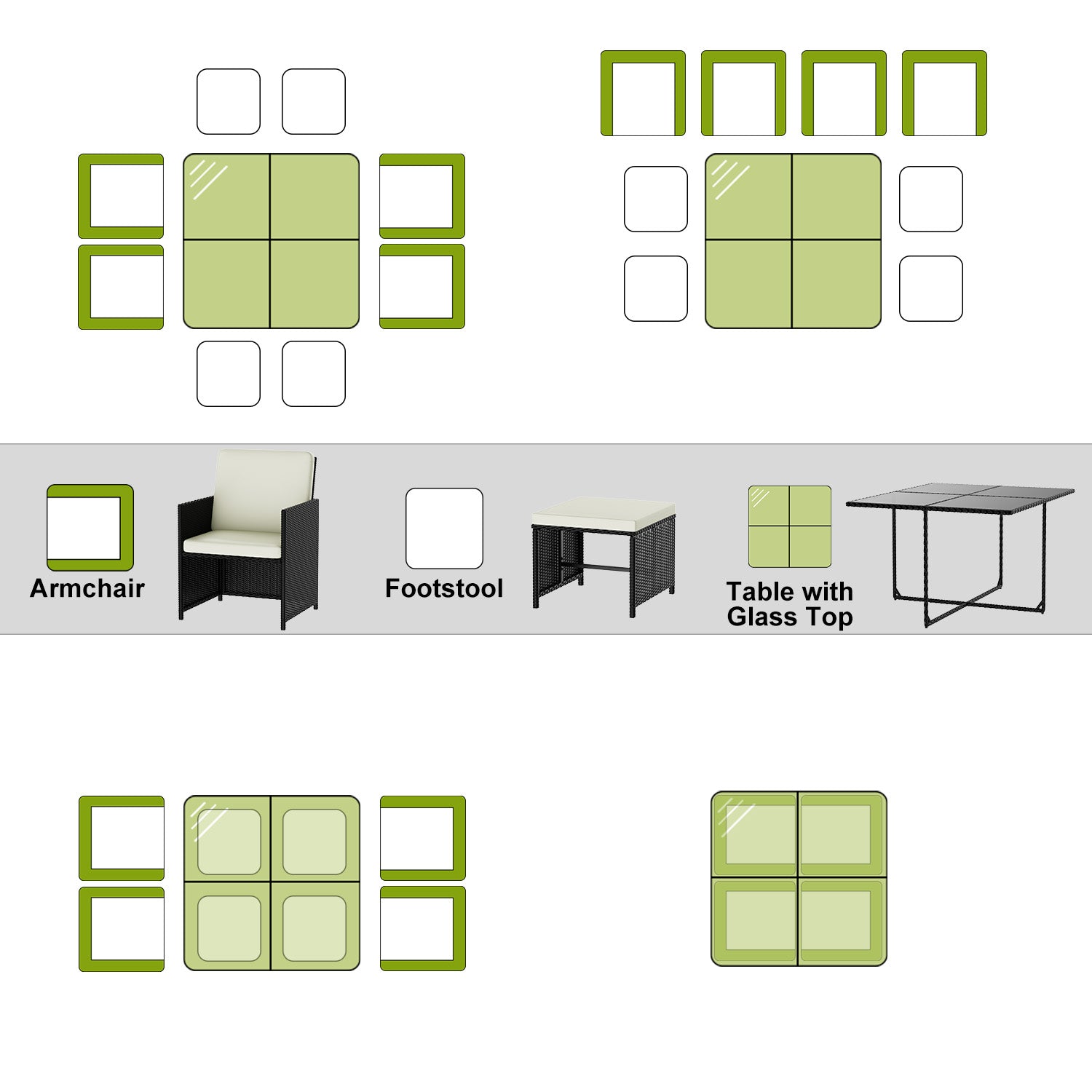 9 Pieces Rattan Garden Furniture Set with 1 Rattan Dining Table and 4 Rattan Chairs