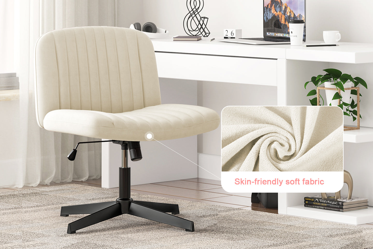 Ergonomic Cross Legged Office Chair Armless Wide Desk Chair with Mid Back Support for Home Office Bedroom
