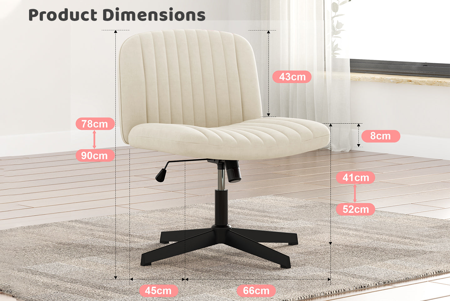 Ergonomic Cross Legged Office Chair Armless Wide Desk Chair with Mid Back Support for Home Office Bedroom
