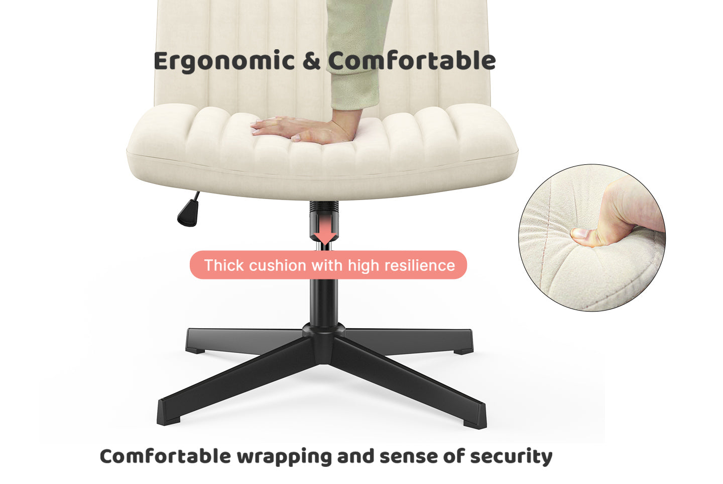 Ergonomic Cross Legged Office Chair Armless Wide Desk Chair with Mid Back Support for Home Office Bedroom