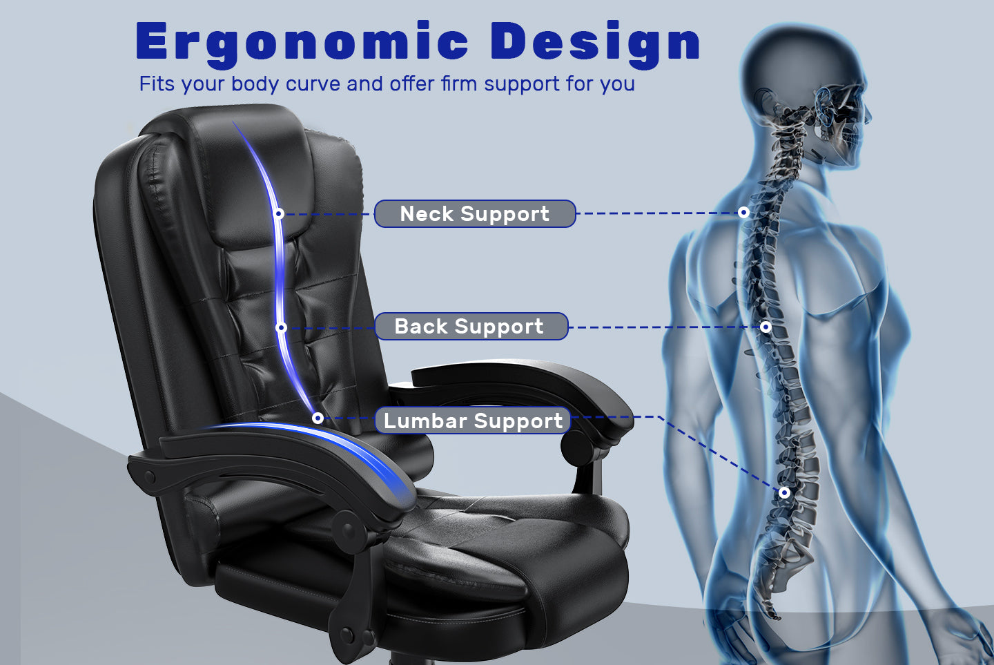 Ergonomic Executive Office Chair PU Leather High Back Computer Desk Ch ...