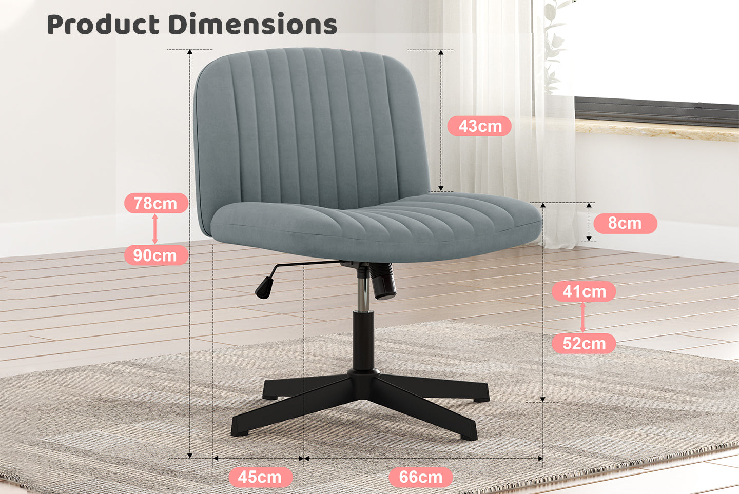Ergonomic Cross Legged Office Chair Armless Wide Desk Chair with Mid Back Support for Home Office Bedroom
