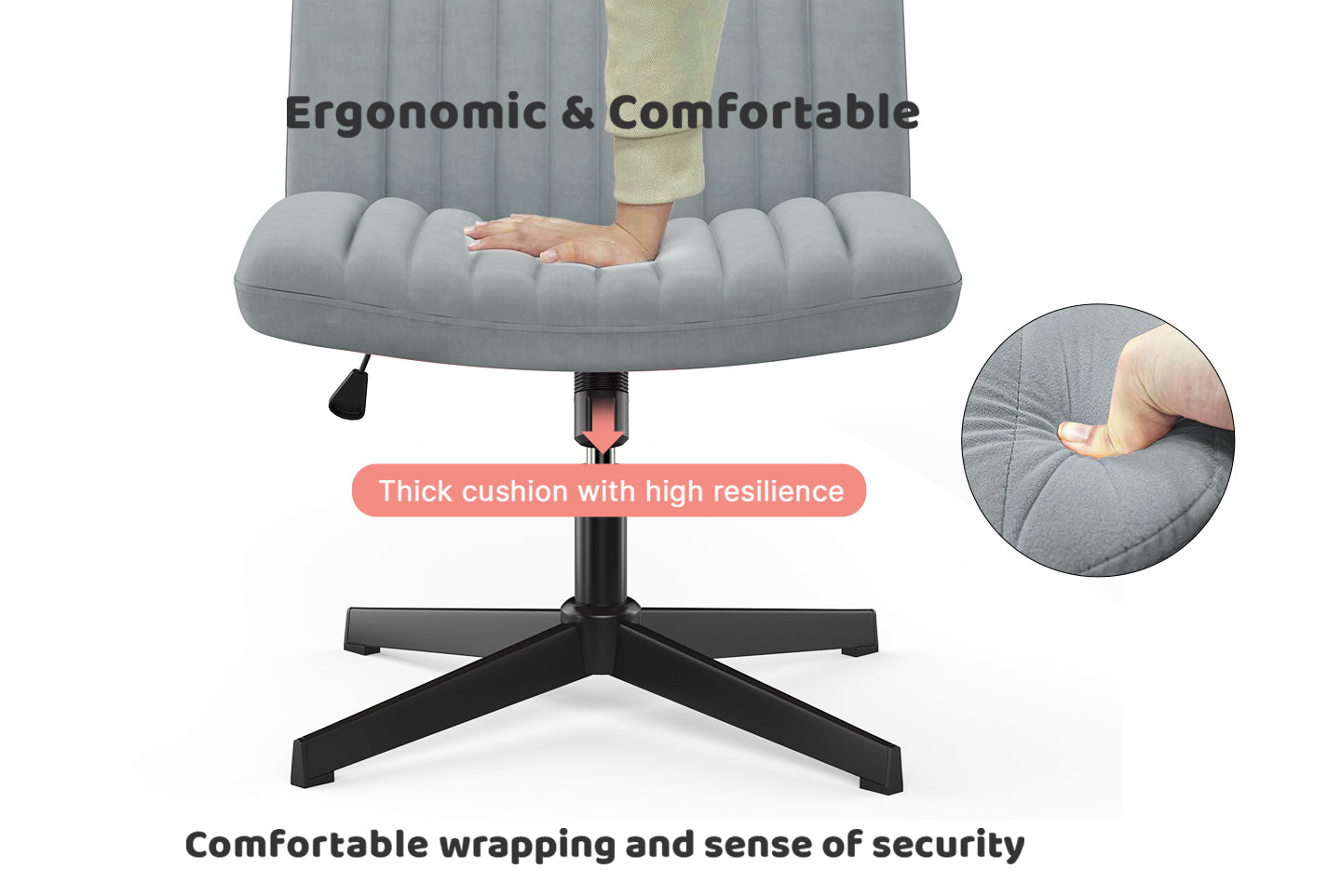 Ergonomic Cross Legged Office Chair Armless Wide Desk Chair with Mid Back Support for Home Office Bedroom