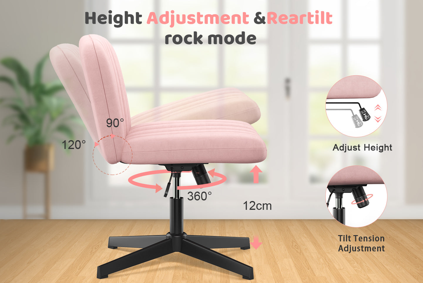 Ergonomic Cross Legged Office Chair Armless Wide Desk Chair with Mid Back Support for Home Office Bedroom