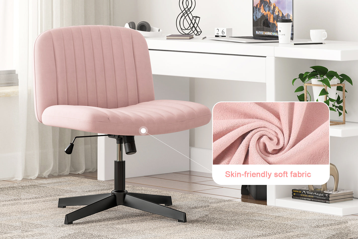 Ergonomic Cross Legged Office Chair Armless Wide Desk Chair with Mid Back Support for Home Office Bedroom