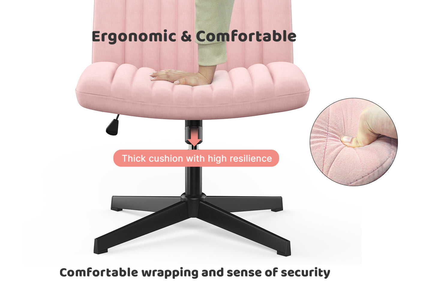 Ergonomic Cross Legged Office Chair Armless Wide Desk Chair with Mid Back Support for Home Office Bedroom