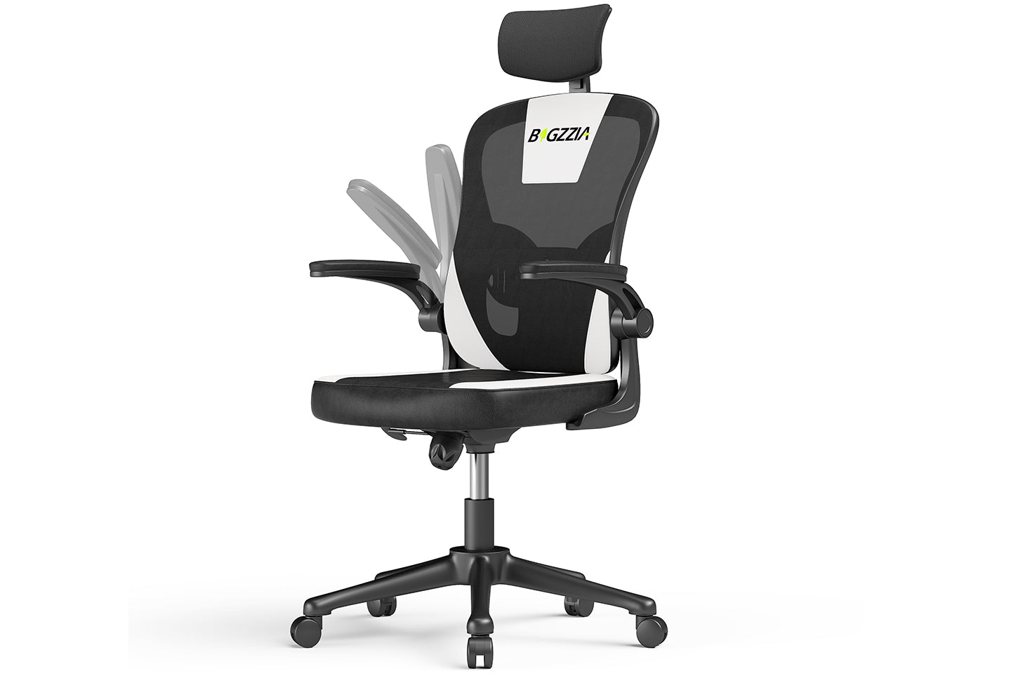 Product photograph of Ergonomic Chairs Computer Desk Chair With Adjustable Headrest Fold-up Armrest Office Gaming Chair White Black from RattanTree