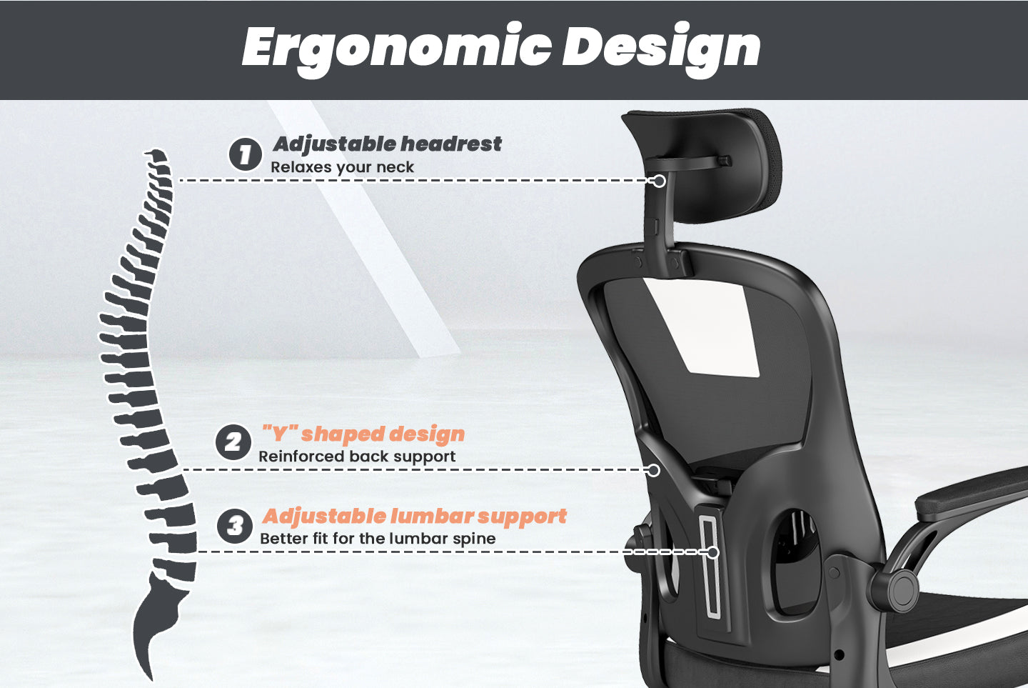 Ergonomic Chairs Computer Desk Chair with Adjustable Headrest Fold-up Armrest Office Gaming Chair