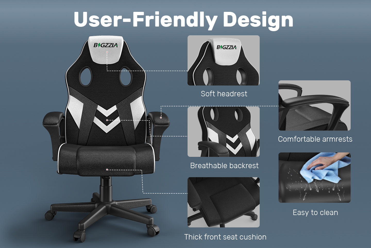 PU Leather Gaming Chair Ergonomic Office Computer Chair with Headrest, Adjustable Height