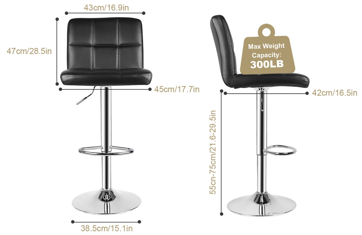 Modern Bar Stool Set of 2 PU Leather Swivel Height Adjustable with