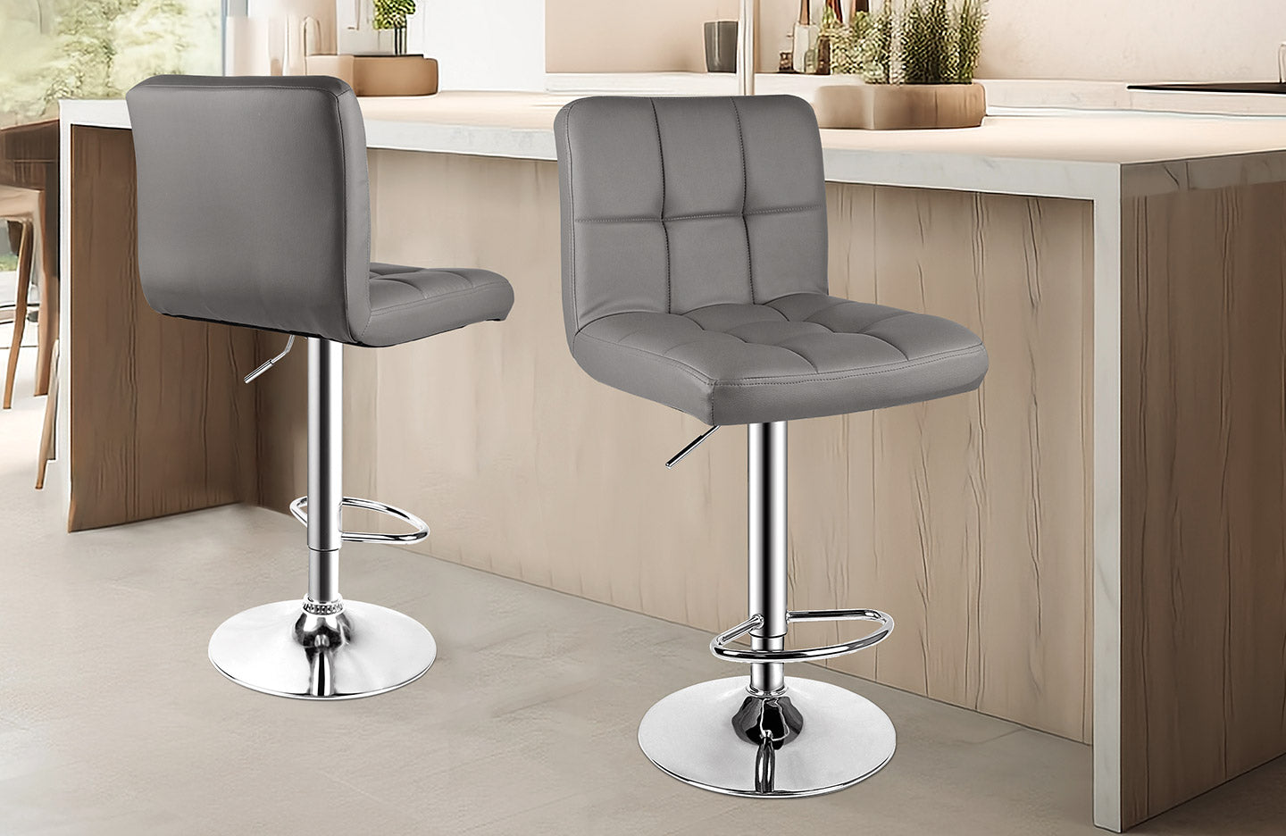 Modern Bar Stool Set of 2 PU Leather Swivel Height Adjustable with Backrest for Breakfast Bar, Kitchen