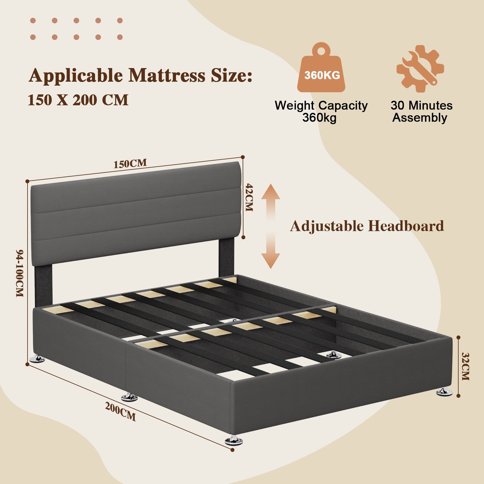 Divan Base Bed Frame With Headboard - No Mattress, No Storage
