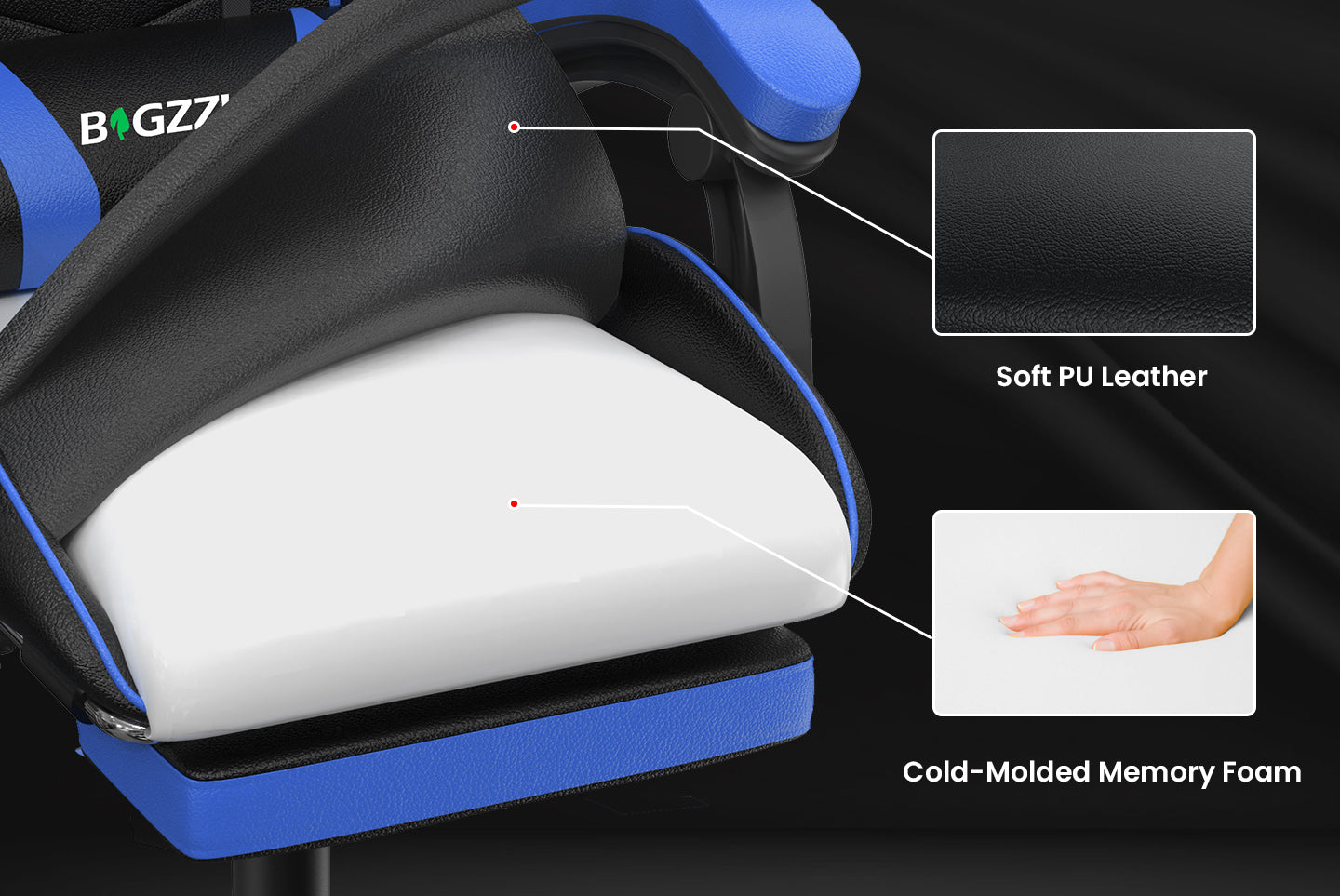 Ergonomic Gaming Chair 155° Reclining Swivel Chair with Headrest, Lumbar Support PU Leather Office Chair