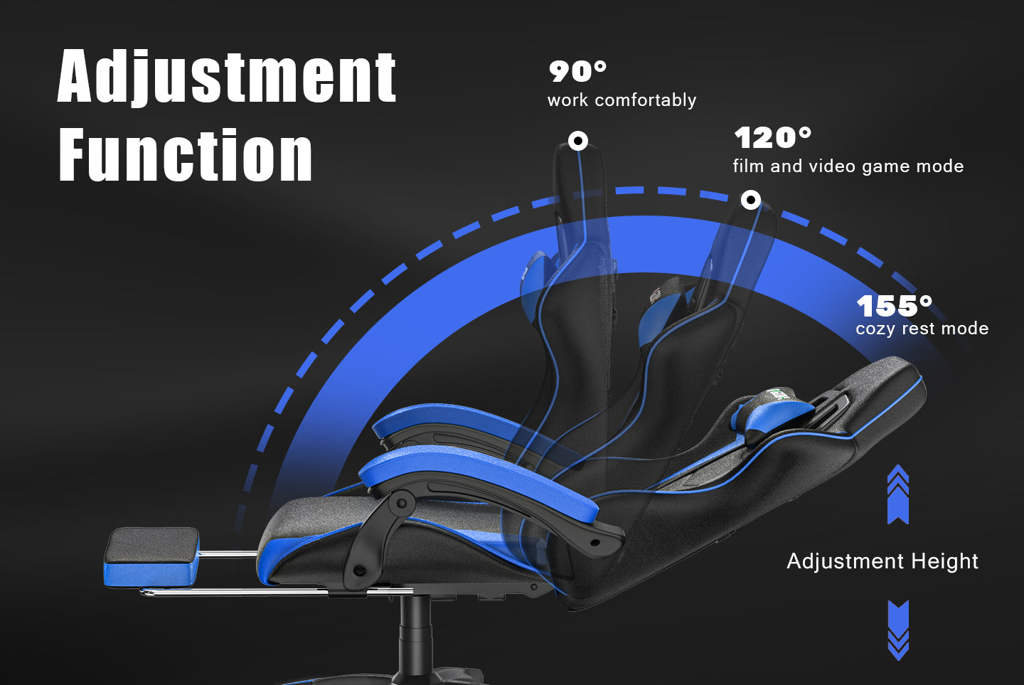 Ergonomic Gaming Chair 155° Reclining Swivel Chair with Headrest, Lumbar Support PU Leather Office Chair