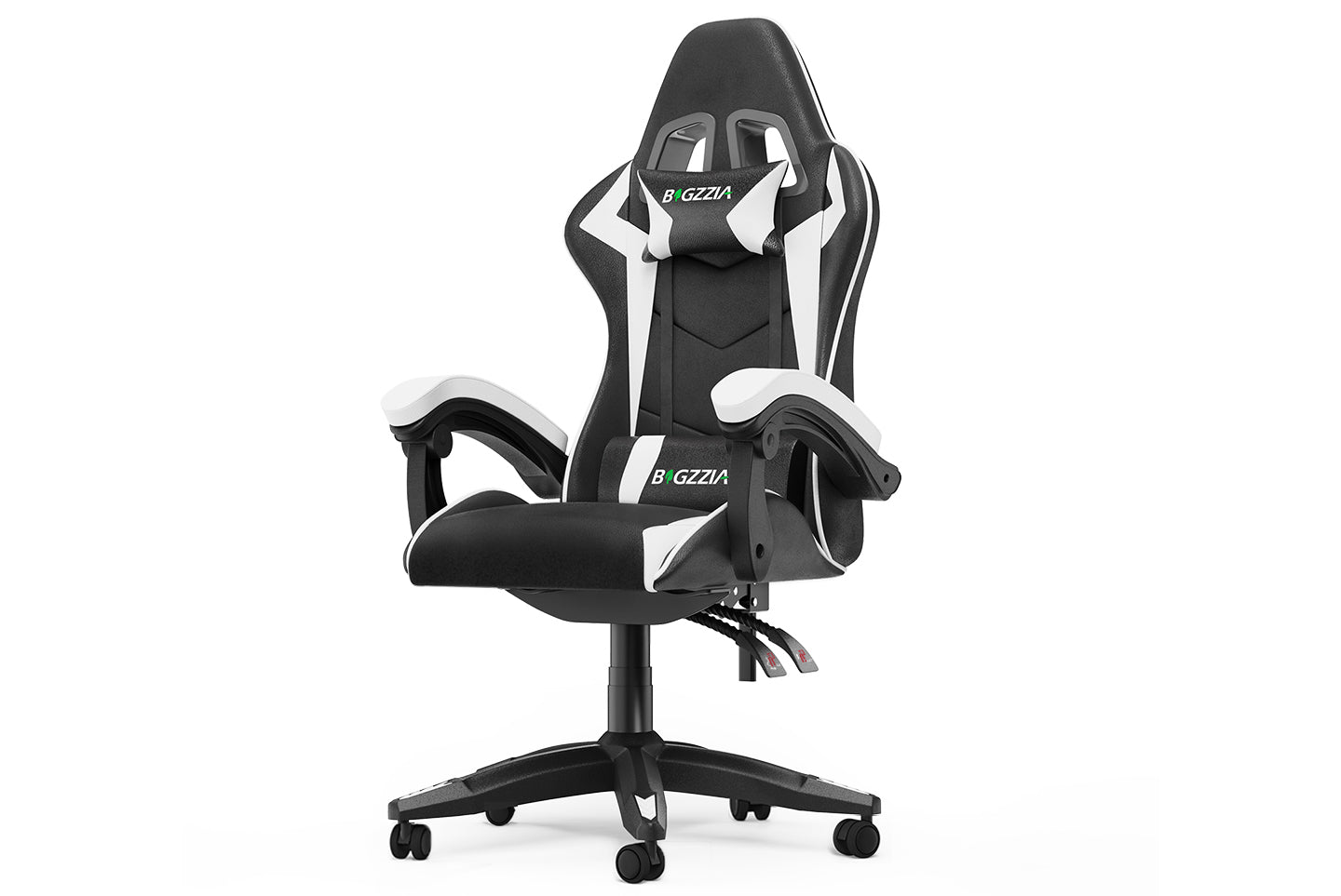 Ergonomic Gaming Chair with Headrest and Lumbar Pillow Rotatable Home PU Leather Office Chair Black/White