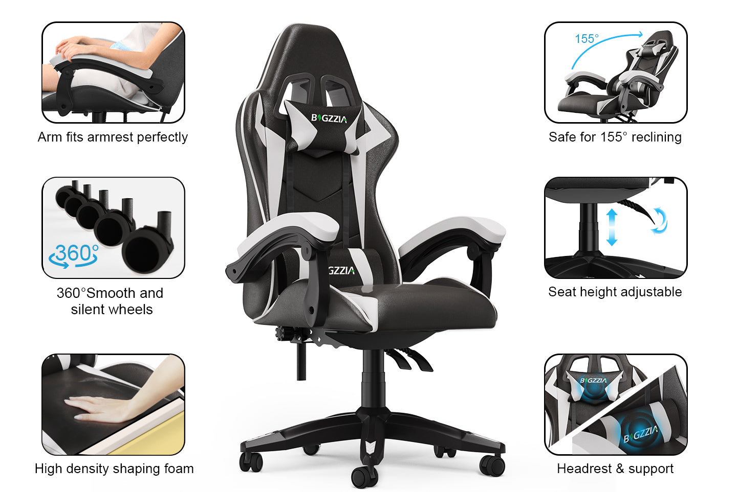Gaming Chair Ergonomic Design with Headrest and Lumbar Pillow Rotatable Home PU Leather Office Chair