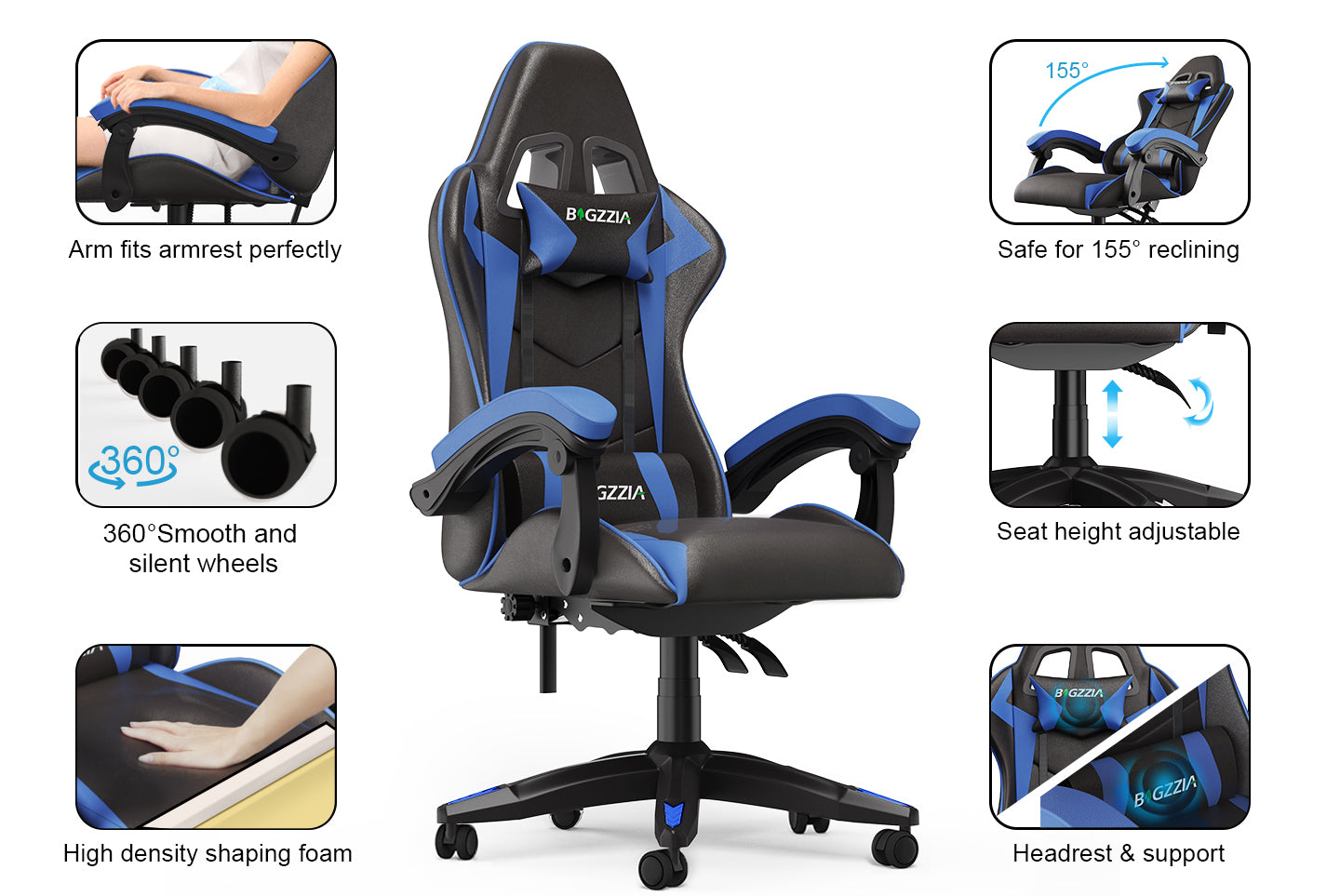 Gaming Chair Ergonomic Design with Headrest and Lumbar Pillow Rotatable Home PU Leather Office Chair