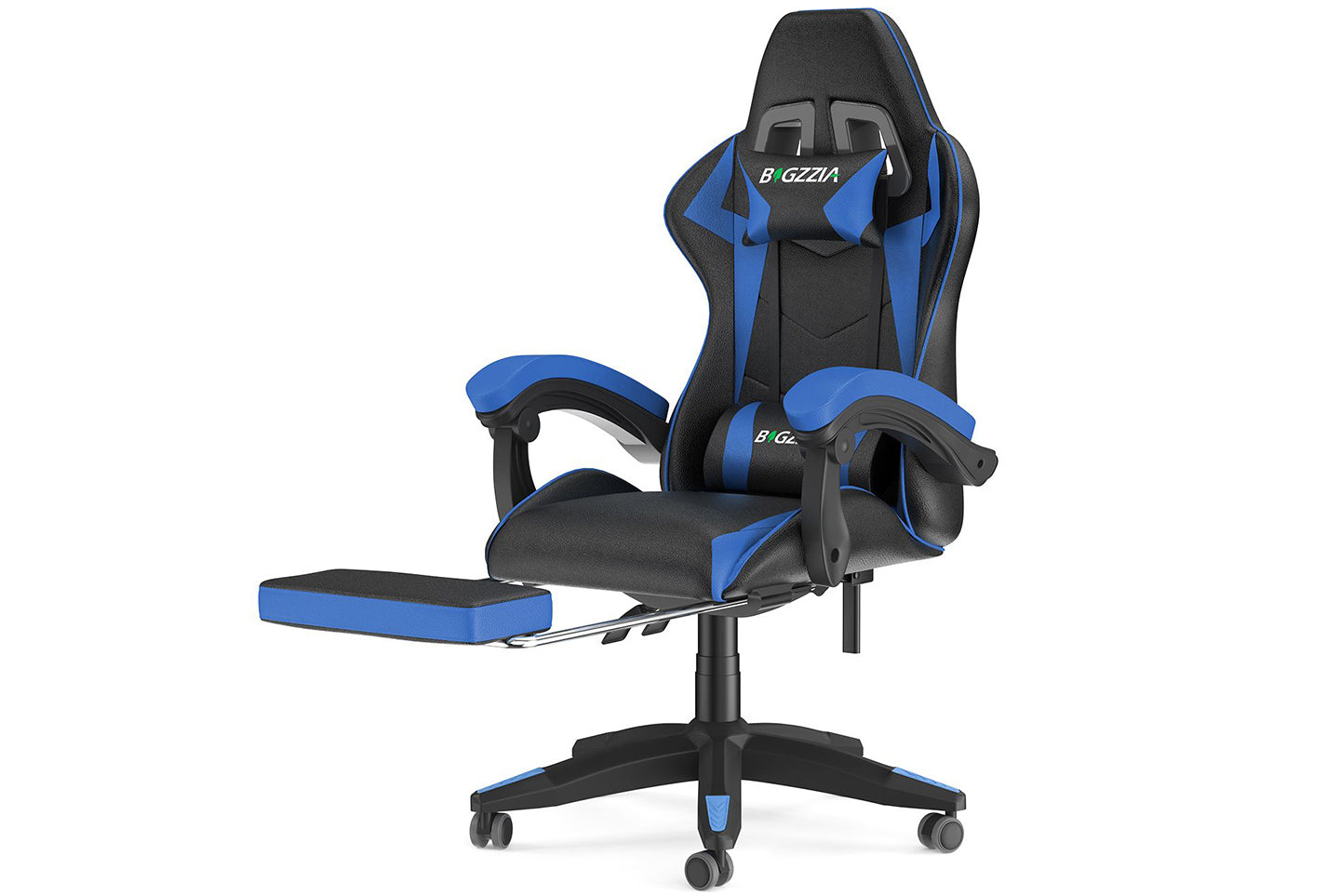 Product photograph of Ergonomic Gaming Chair 155 Reclining Swivel Chair With Headrest Footrest Lumbar Support Pu Leather Office Chair Black Blue from RattanTree