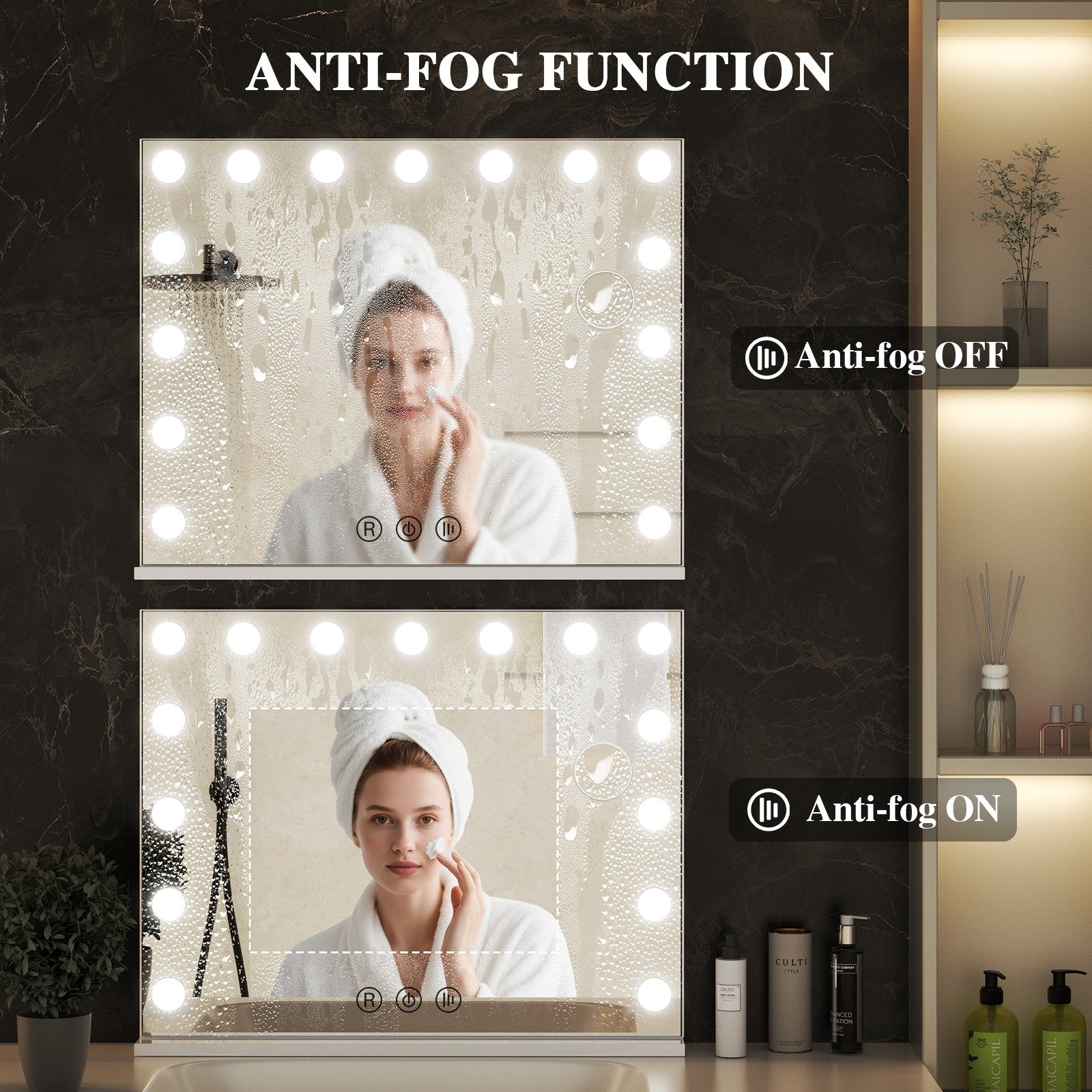 Bathroom Vanity Mirror 80x60cm/58x46cm with LED Lights, 10X Magnification, Anti-Fog