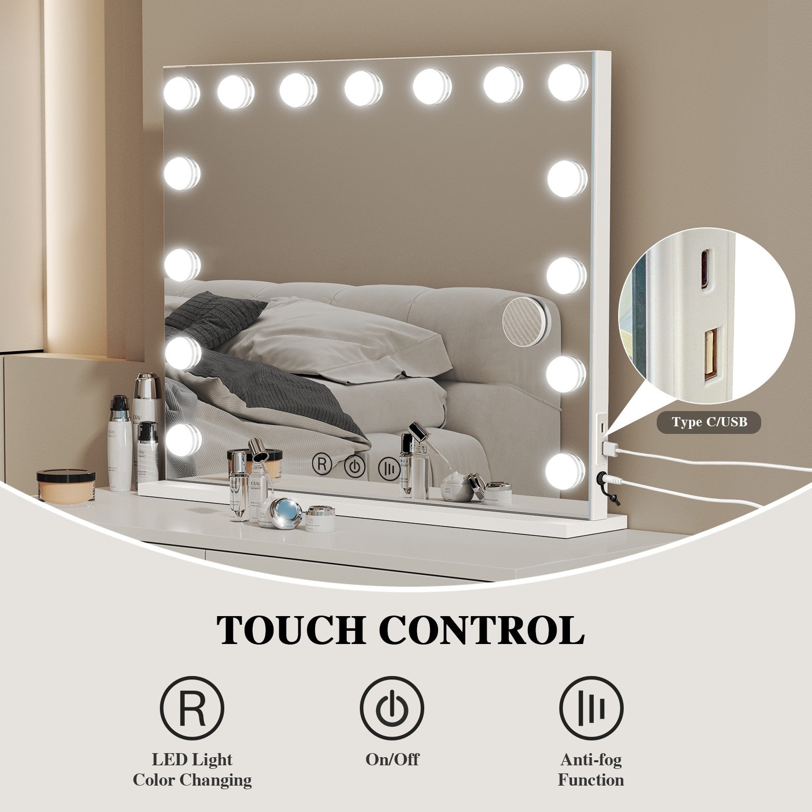 Bathroom Vanity Mirror 80x60cm/58x46cm with LED Lights, 10X Magnification, Anti-Fog