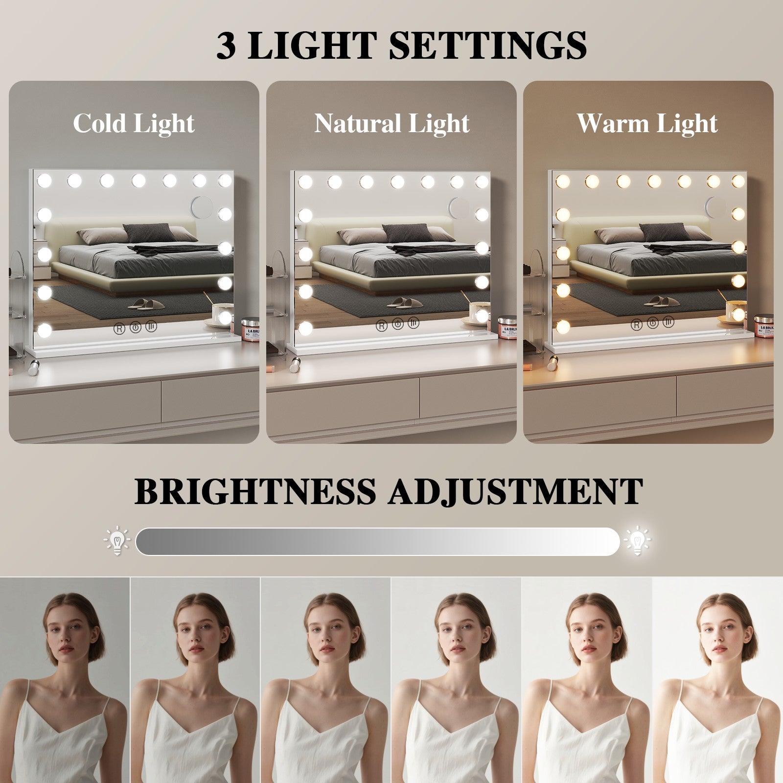 Bathroom Vanity Mirror 80x60cm/58x46cm with LED Lights, 10X Magnification, Anti-Fog