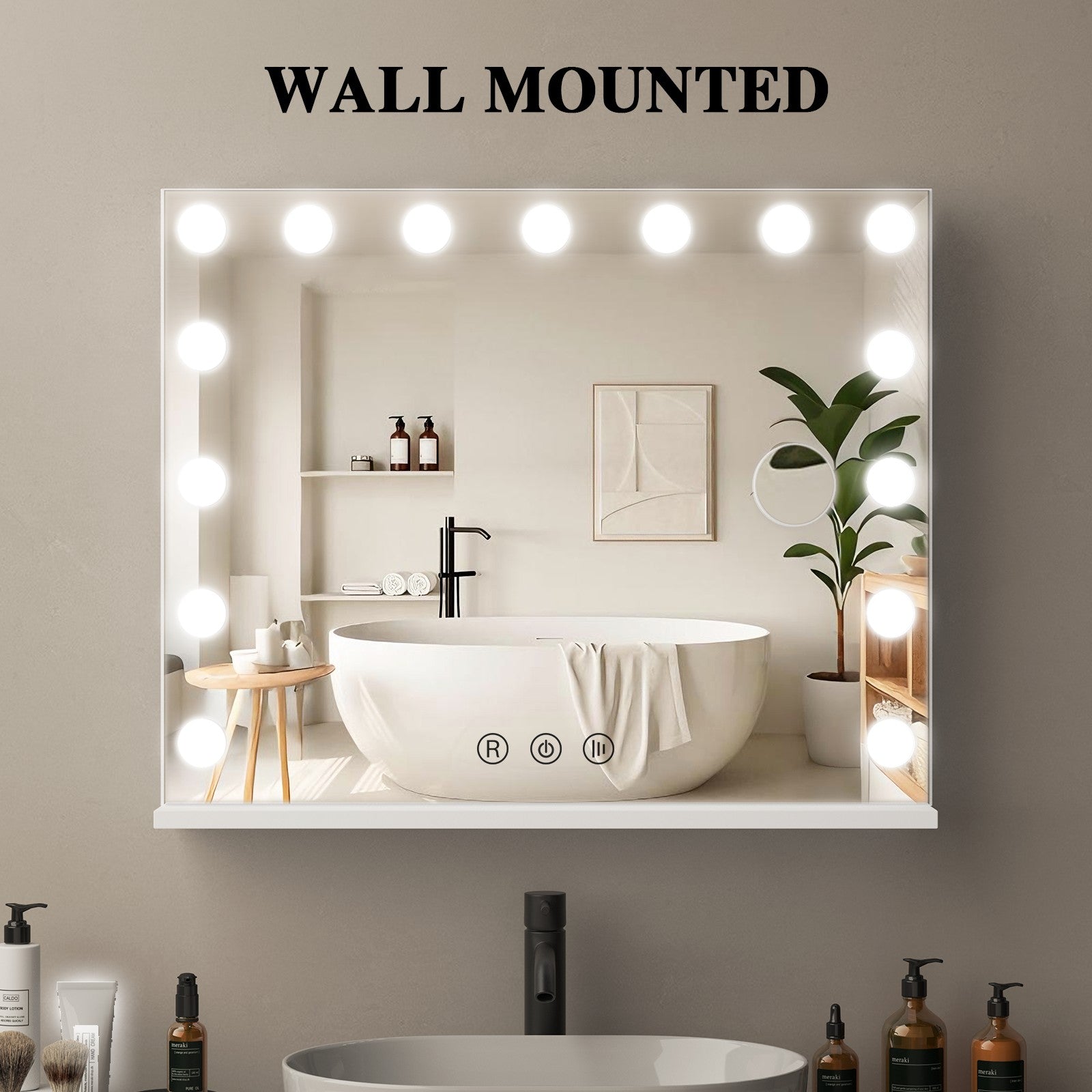 Bathroom Vanity Mirror 80x60cm/58x46cm with LED Lights, 10X Magnification, Anti-Fog