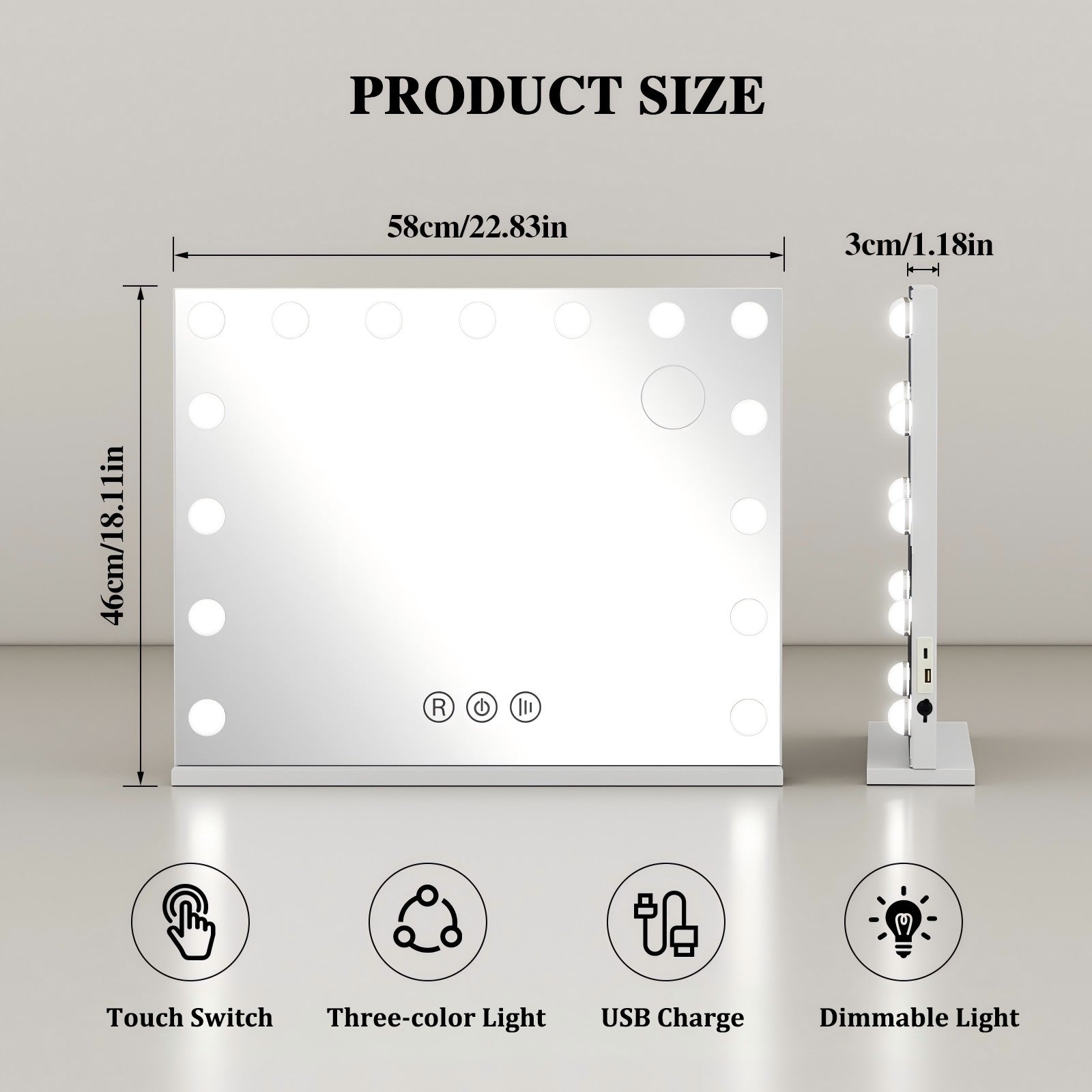 Bathroom Vanity Mirror 80x60cm/58x46cm with LED Lights, 10X Magnification, Anti-Fog