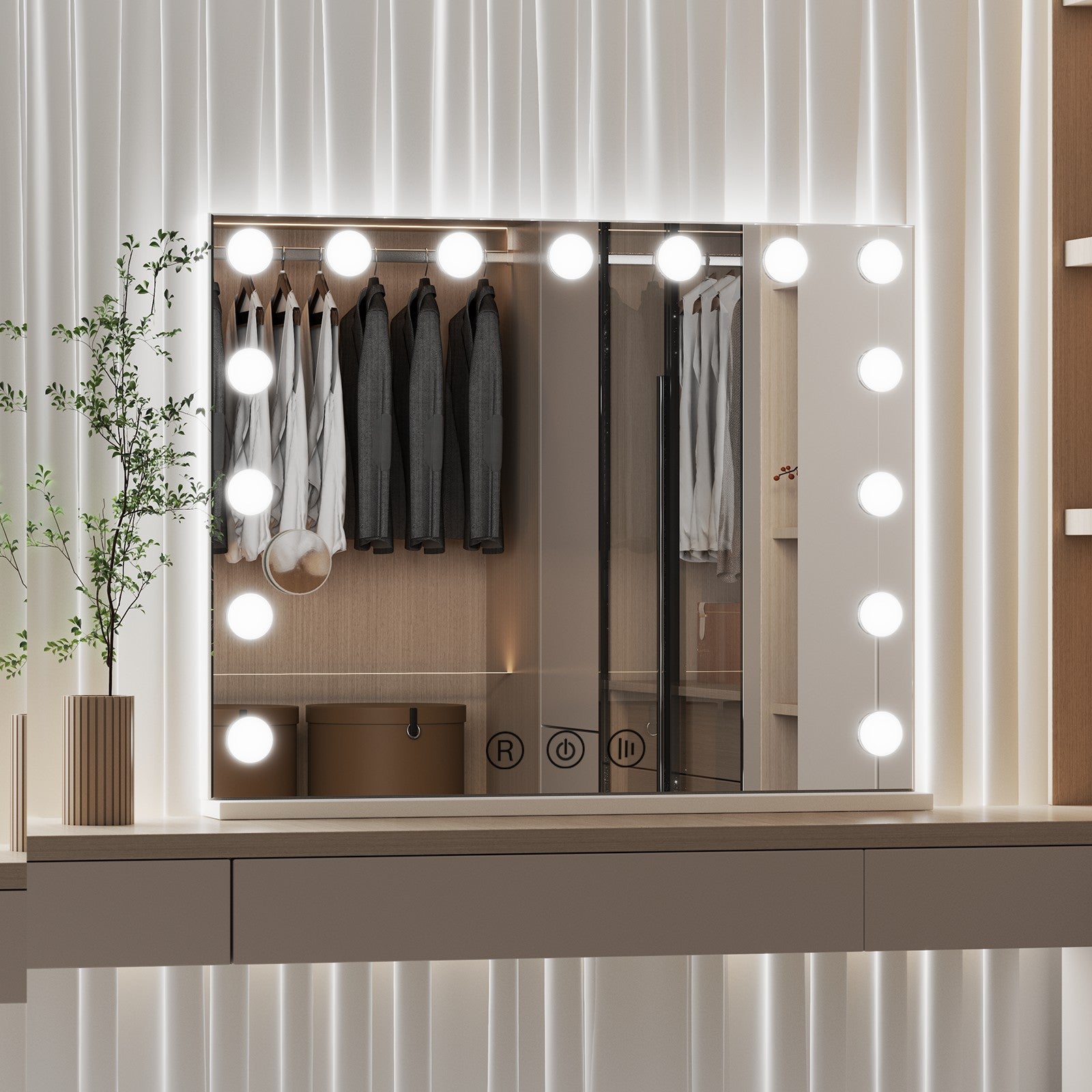 Bathroom Vanity Mirror 80x60cm/58x46cm with LED Lights, 10X Magnification, Anti-Fog