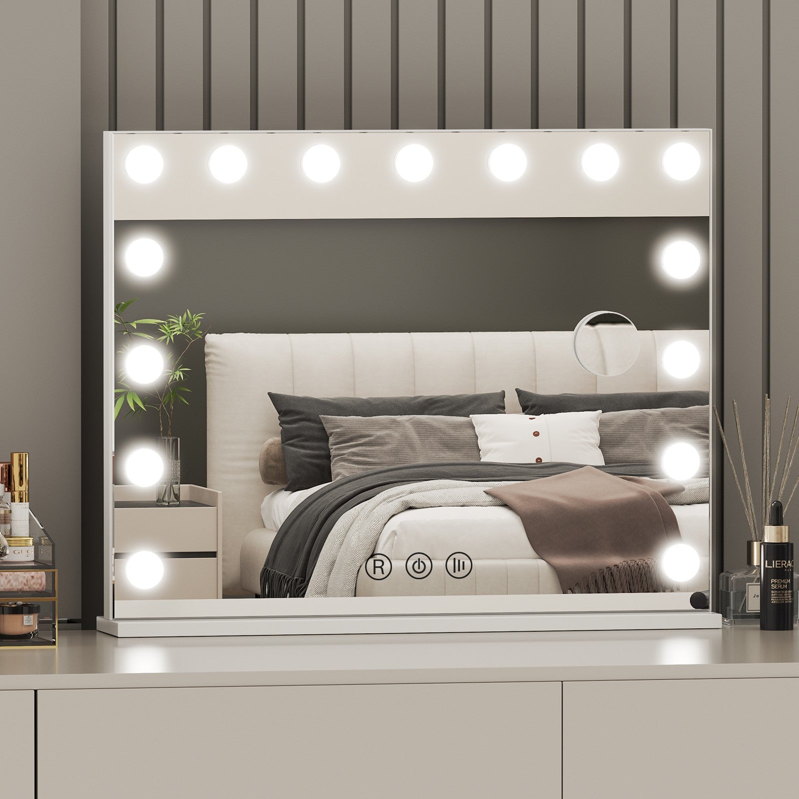 Bathroom Vanity Mirror 80x60cm/58x46cm with LED Lights, 10X Magnification, Anti-Fog
