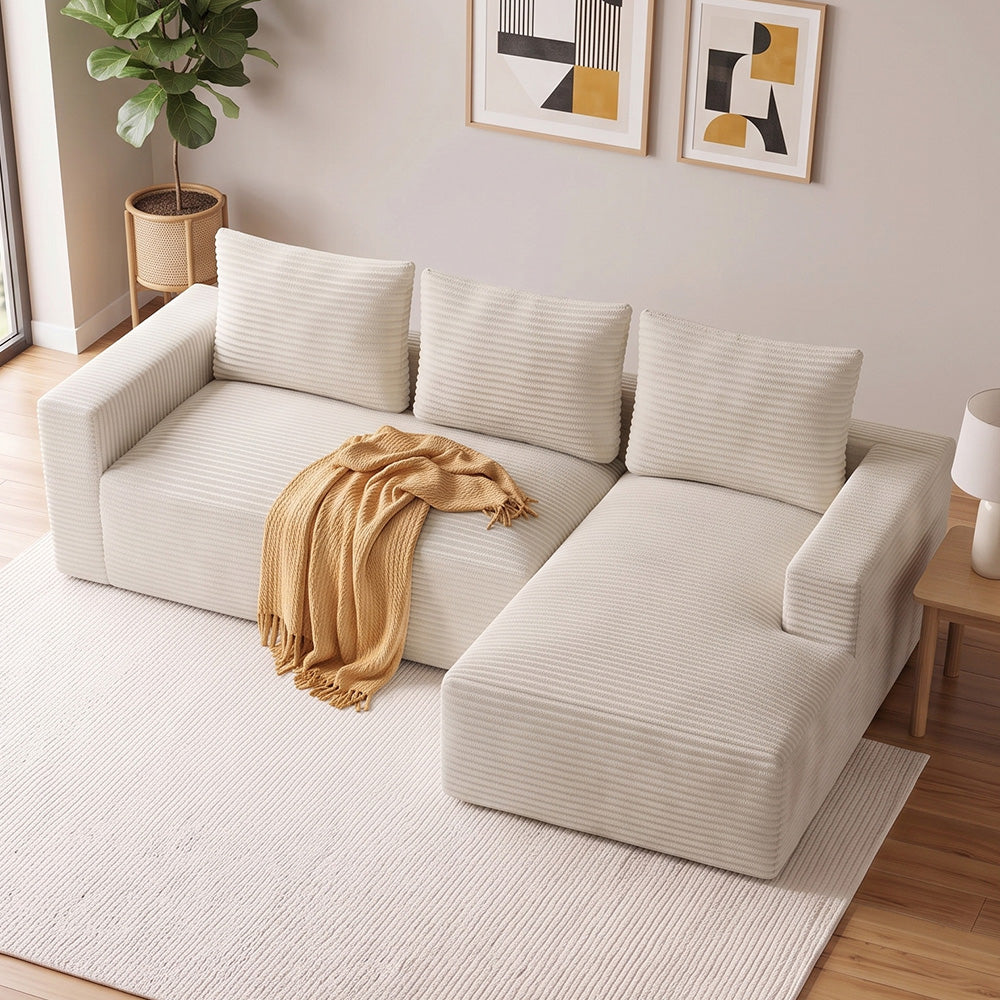 L-Shaped Boneless Modular Sofa Corduroy Sectional Couch with Chaise, No Assembly Required