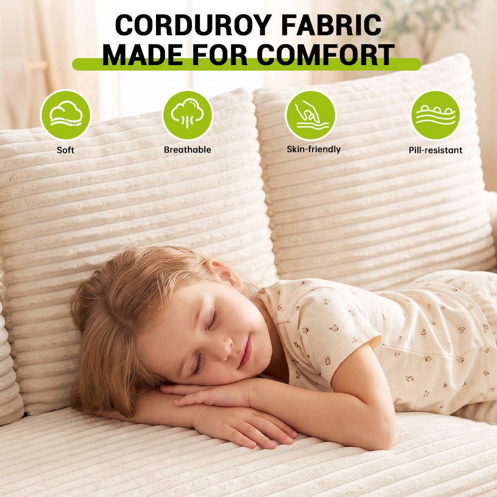 L-Shaped Boneless Modular Sofa Corduroy Sectional Couch with Chaise, No Assembly Required