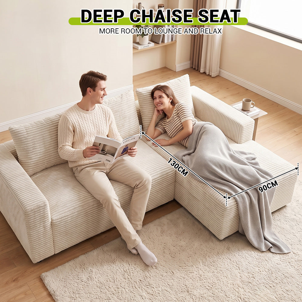 L-Shaped Boneless Modular Sofa Corduroy Sectional Couch with Chaise, No Assembly Required