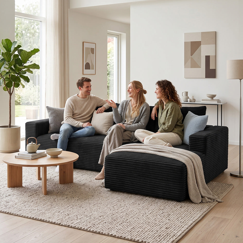L-Shaped Boneless Modular Sofa Corduroy Sectional Couch with Chaise, No Assembly Required