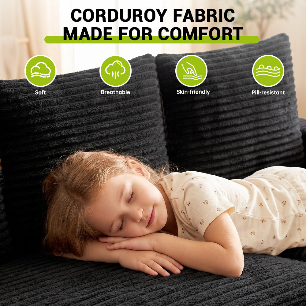 L-Shaped Boneless Modular Sofa Corduroy Sectional Couch with Chaise, No Assembly Required