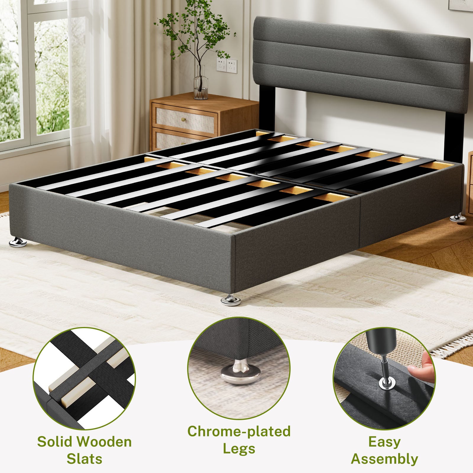 Divan Base Bed Frame With Headboard - No Mattress, No Storage