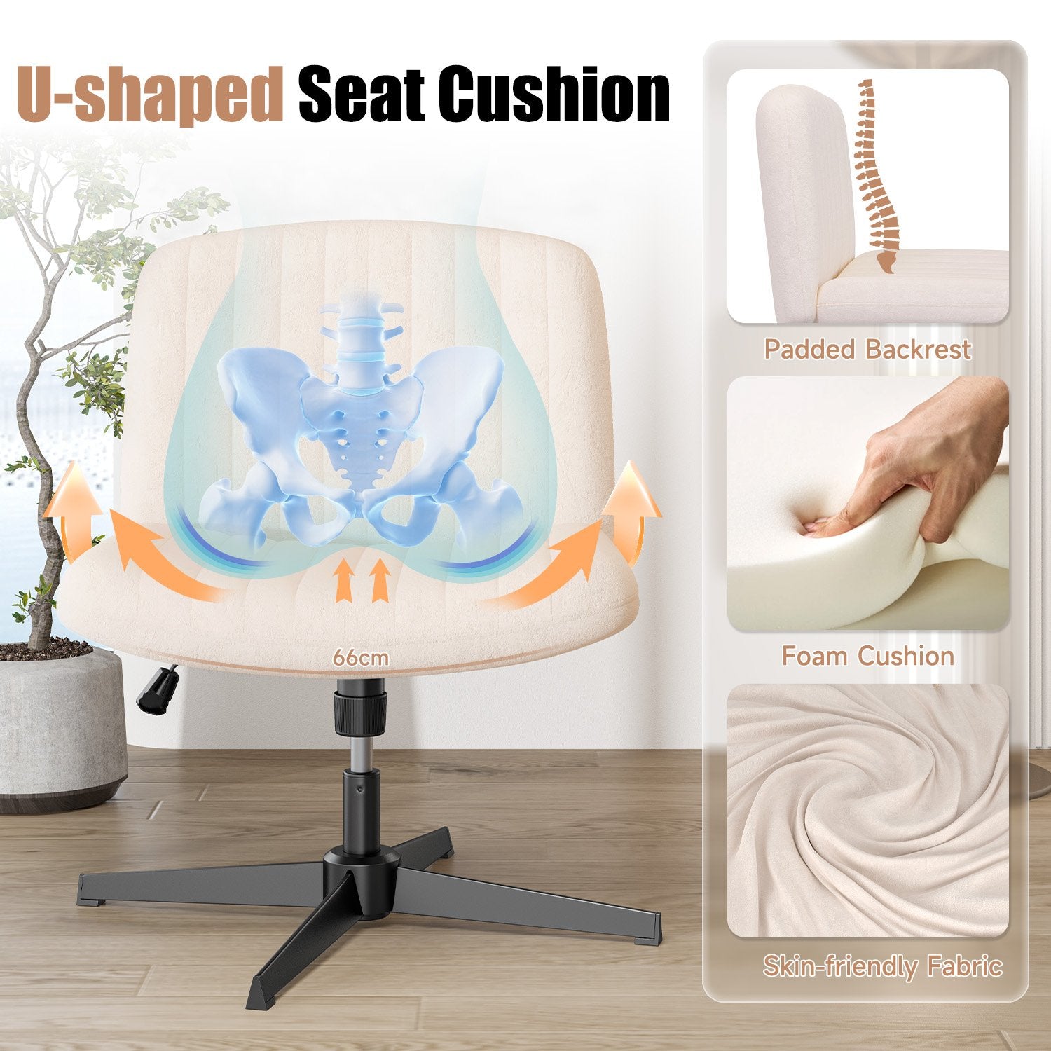 Ergonomic Cross Legged Office Chair Armless Wide Desk Chair with Mid Back Support for Home Office Bedroom