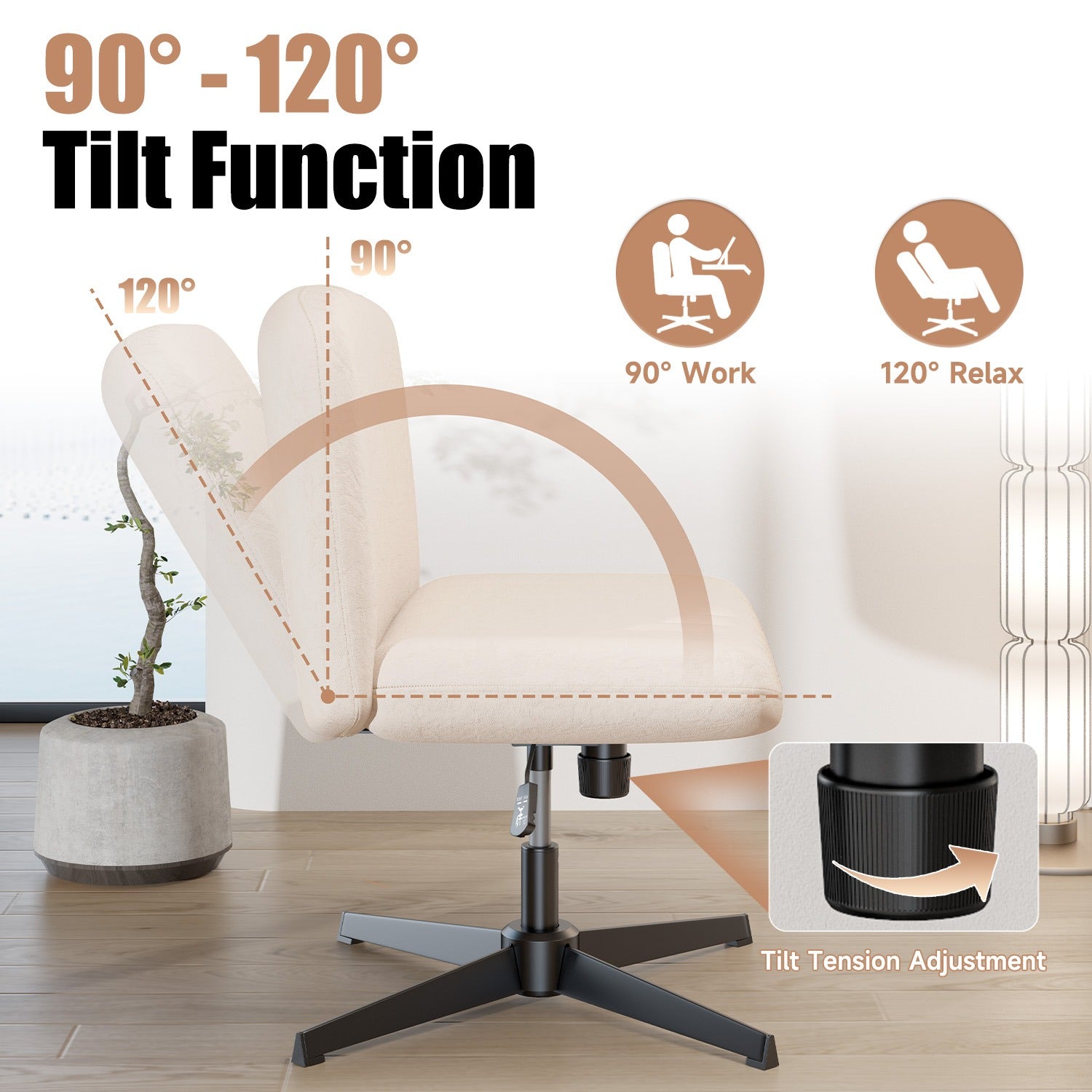 Ergonomic Cross Legged Office Chair Armless Wide Desk Chair with Mid Back Support for Home Office Bedroom