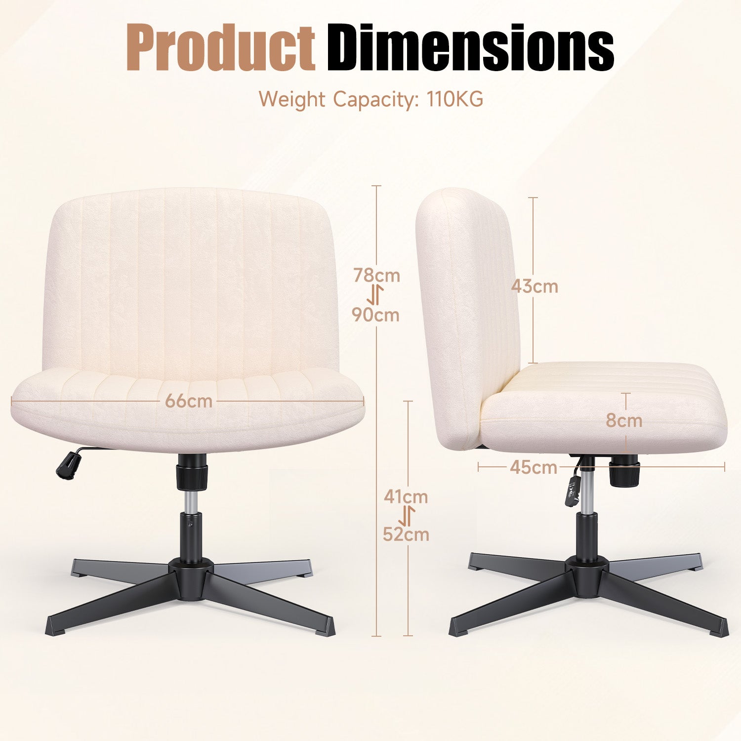 Ergonomic Cross Legged Office Chair Armless Wide Desk Chair with Mid Back Support for Home Office Bedroom