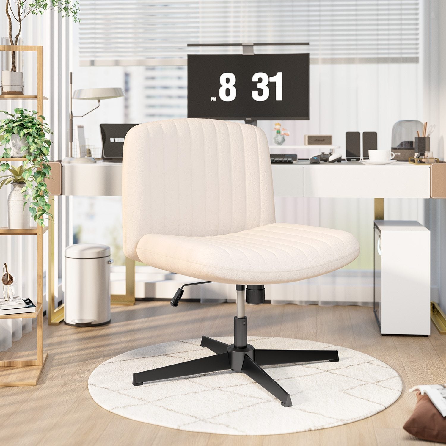 Ergonomic Cross Legged Office Chair Armless Wide Desk Chair with Mid Back Support for Home Office Bedroom
