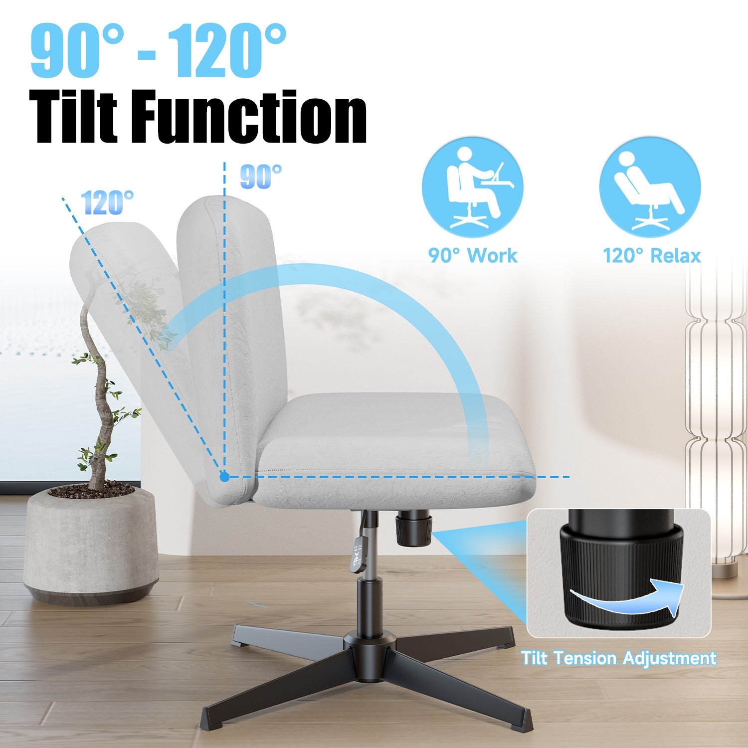 Ergonomic Cross Legged Office Chair Armless Wide Desk Chair with Mid Back Support for Home Office Bedroom