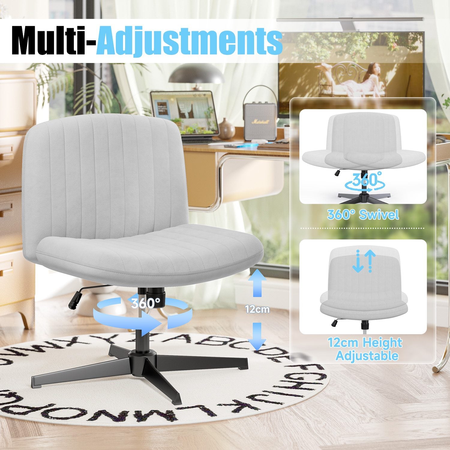 Ergonomic Cross Legged Office Chair Armless Wide Desk Chair with Mid Back Support for Home Office Bedroom