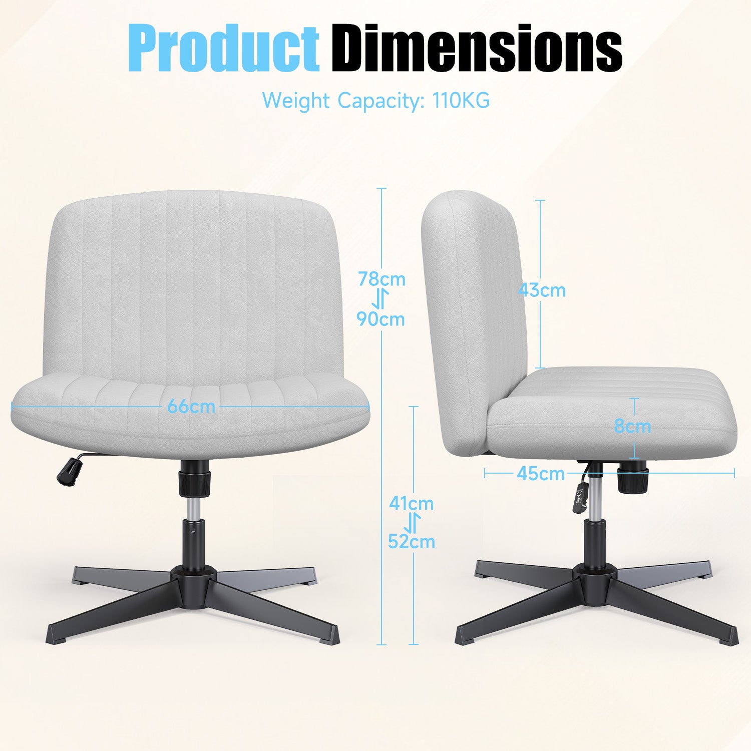 Ergonomic Cross Legged Office Chair Armless Wide Desk Chair with Mid Back Support for Home Office Bedroom