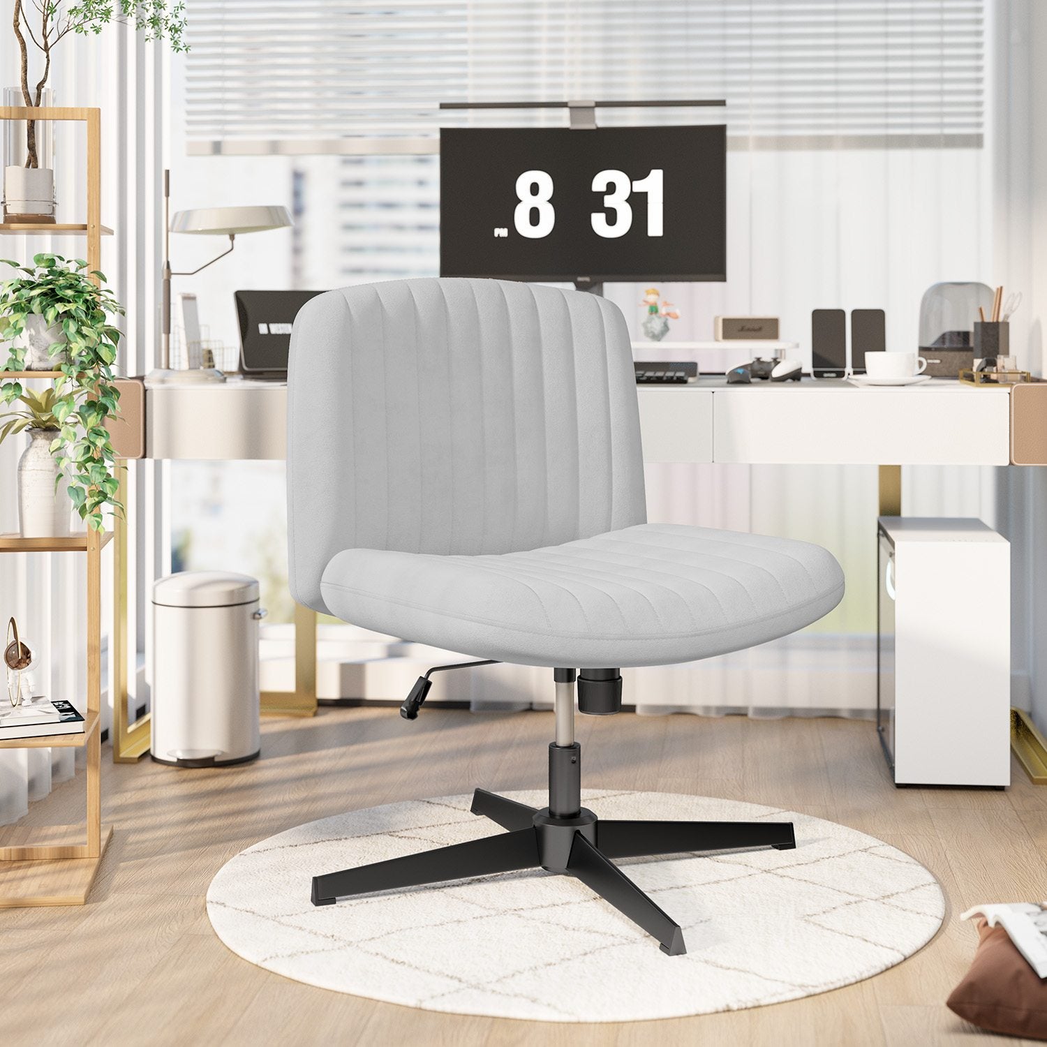 Ergonomic Cross Legged Office Chair Armless Wide Desk Chair with Mid Back Support for Home Office Bedroom