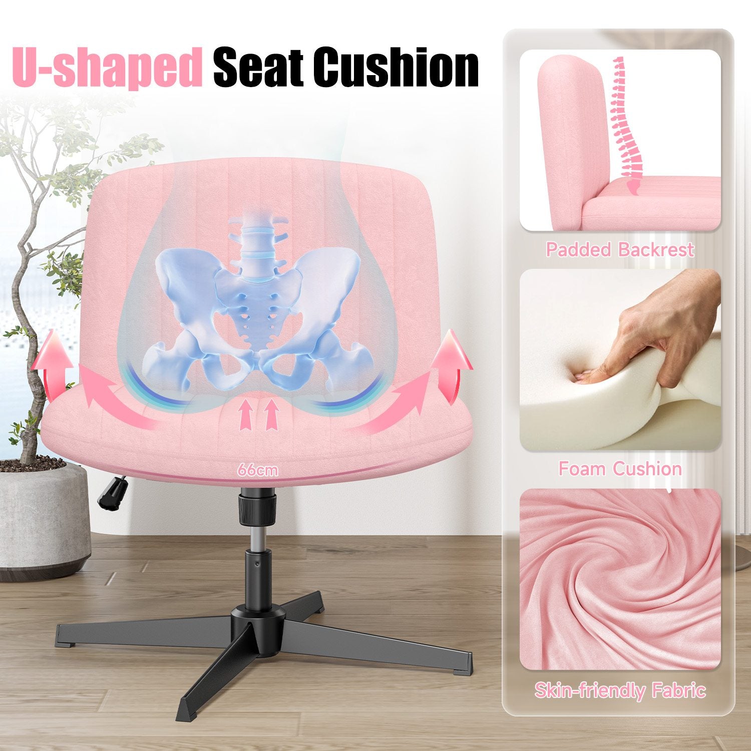 Ergonomic Cross Legged Office Chair Armless Wide Desk Chair with Mid Back Support for Home Office Bedroom