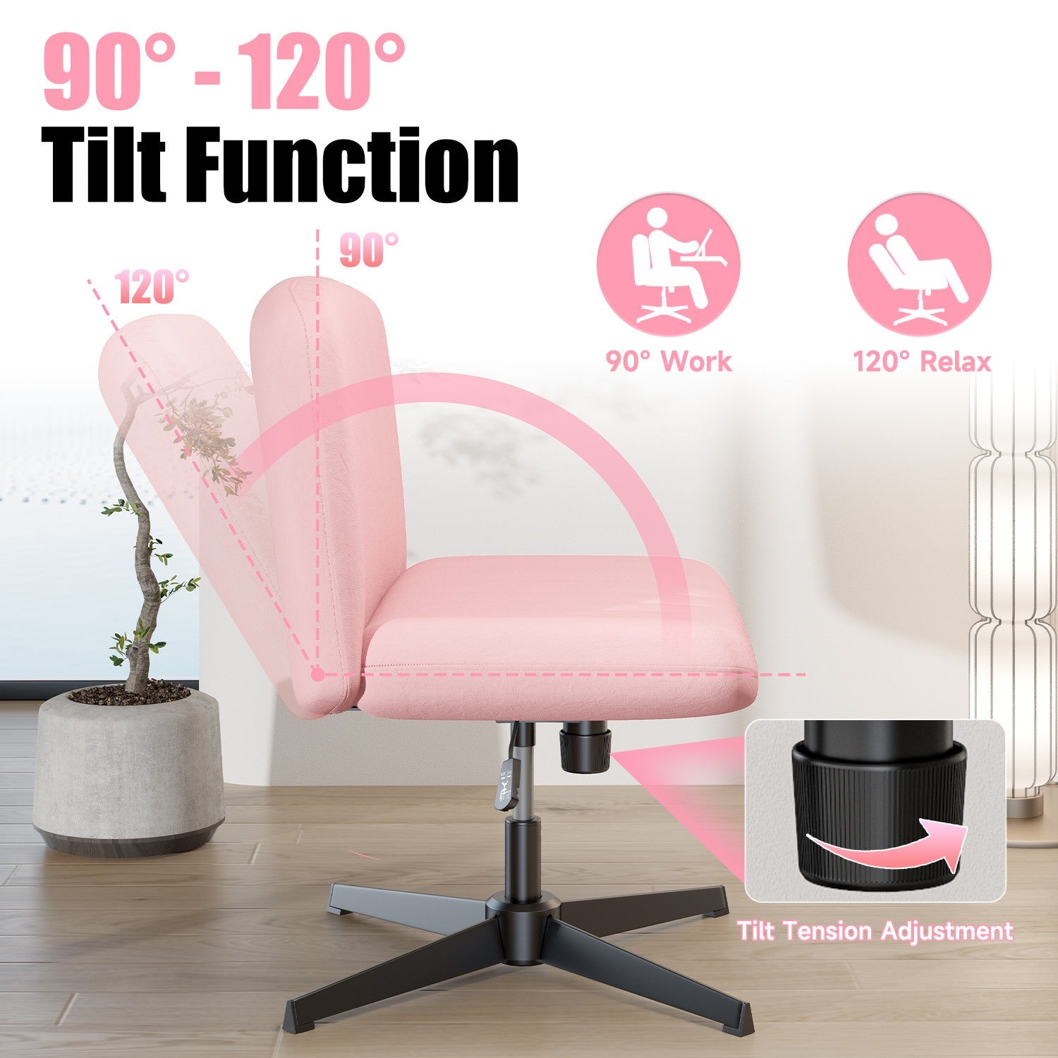 Ergonomic Cross Legged Office Chair Armless Wide Desk Chair with Mid Back Support for Home Office Bedroom