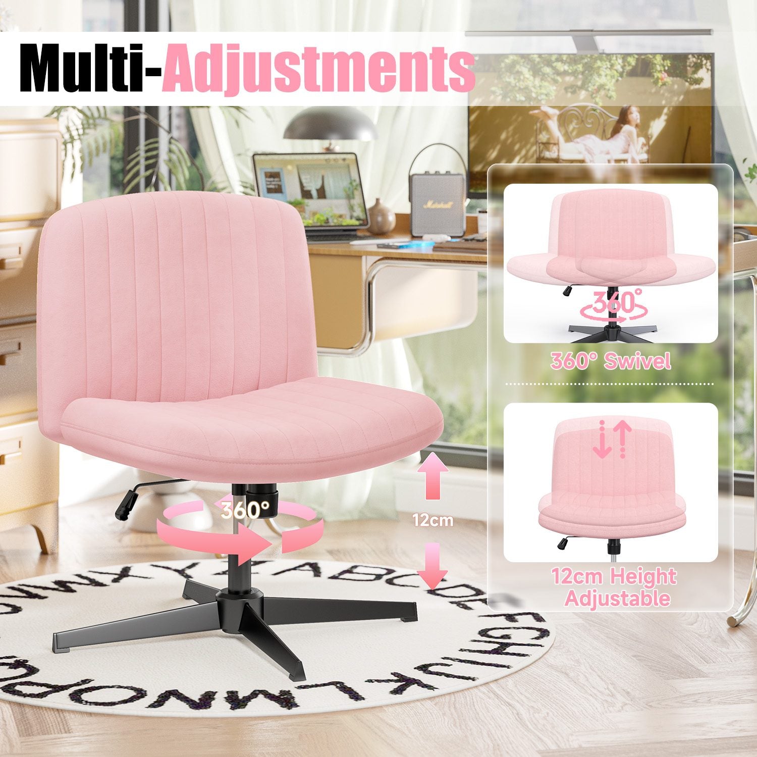 Ergonomic Cross Legged Office Chair Armless Wide Desk Chair with Mid Back Support for Home Office Bedroom
