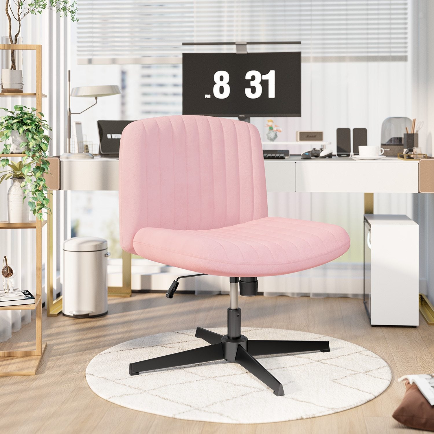 Ergonomic Cross Legged Office Chair Armless Wide Desk Chair with Mid Back Support for Home Office Bedroom