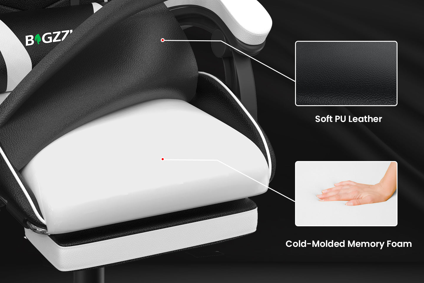 Ergonomic Gaming Chair 155° Reclining Swivel Chair with Headrest, Lumbar Support PU Leather Office Chair
