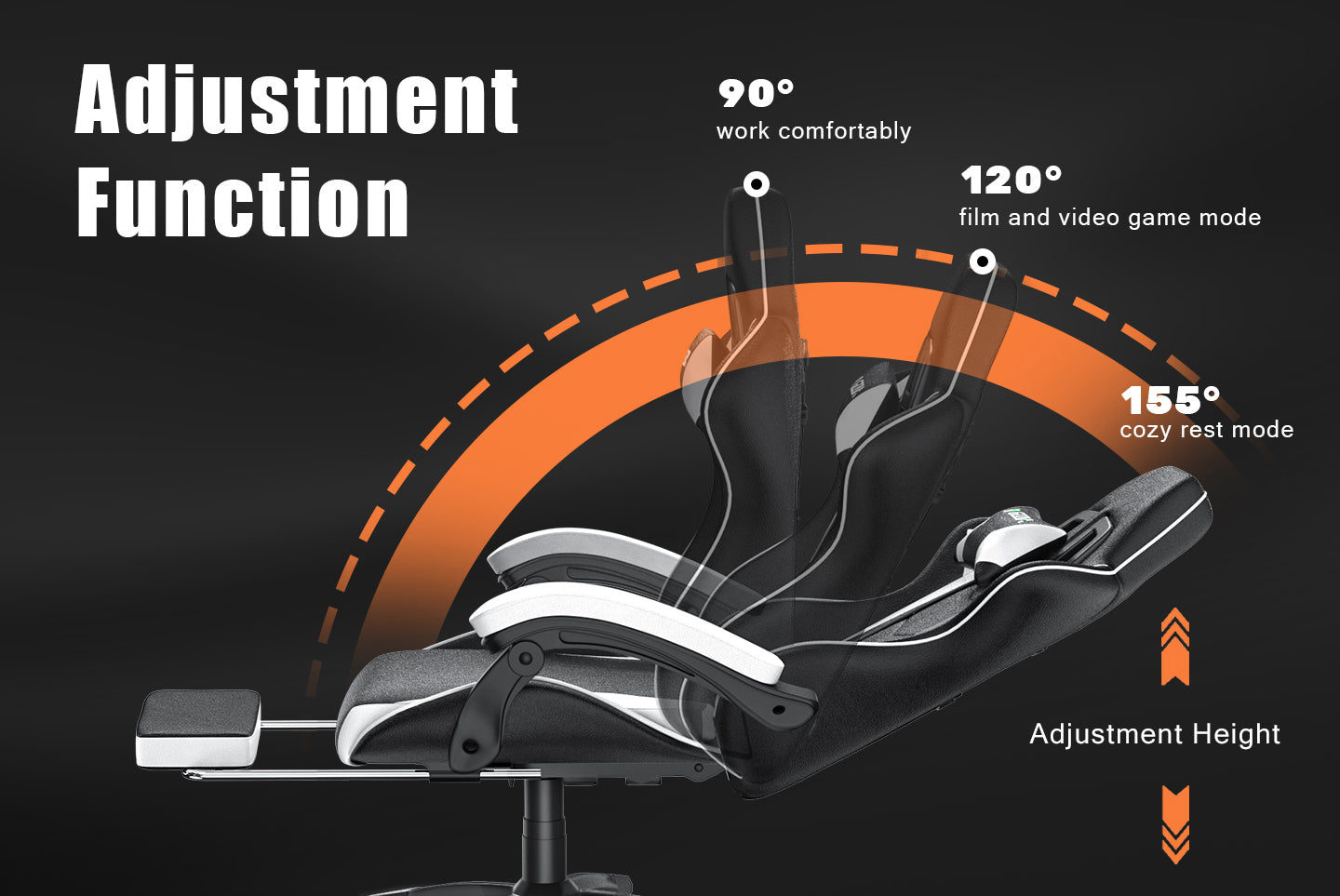 Ergonomic Gaming Chair 155° Reclining Swivel Chair with Headrest, Lumbar Support PU Leather Office Chair