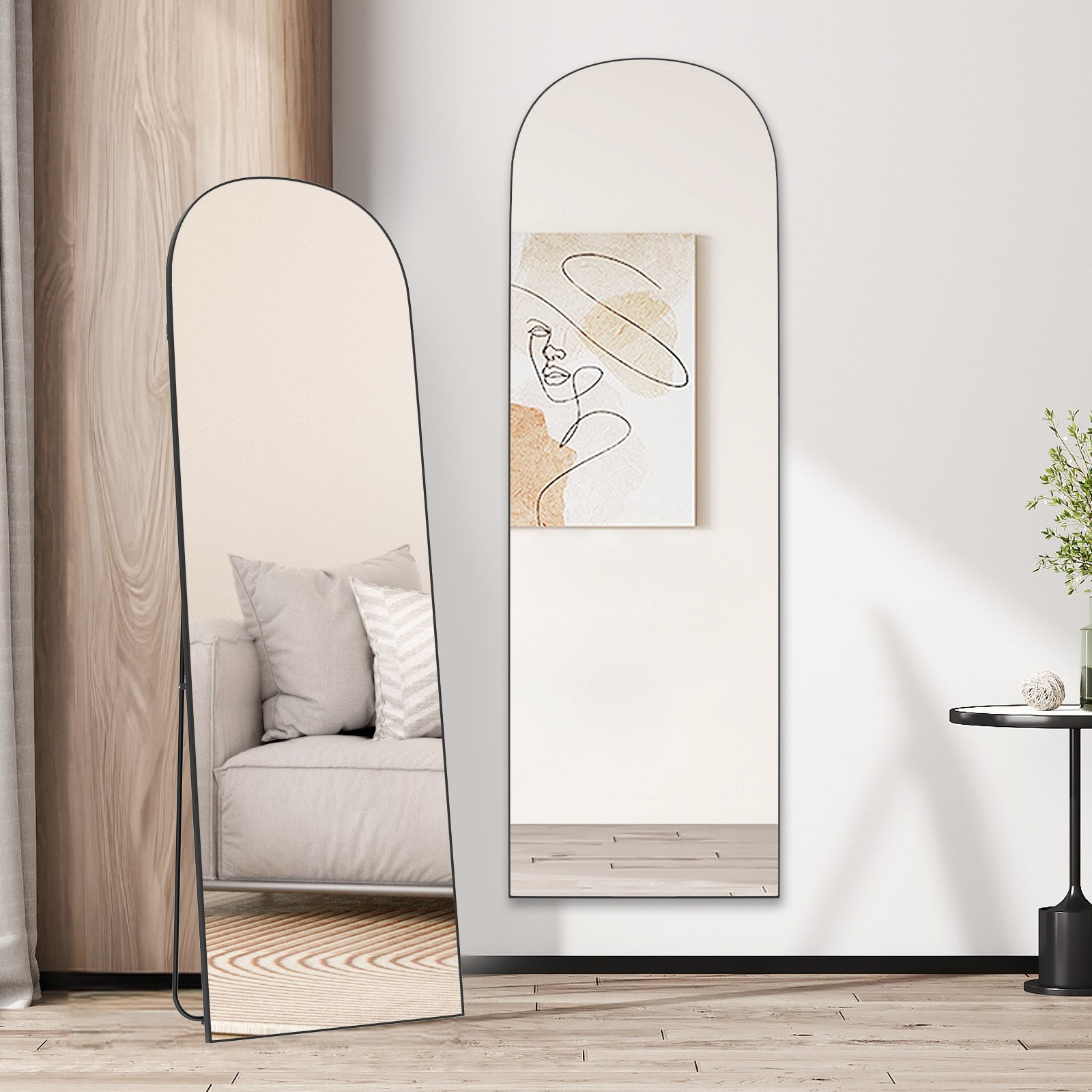 162x52cm Arched Full Length Mirror with Stand, Aluminum Alloy Frame Floor Mirror